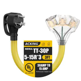 Tt-30p Acking Ack001 30 Amp To 110v Rv/generator Adapter Cord Nema Male 3x 5-15r/5-20r