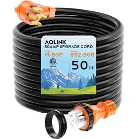 Aolink Alk50a50l 50 Amp Rv/generator Cord Feet Heavy Duty Stw Wire Nema 14-50p To Ss2-50r