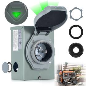 Boyisen Byn-50pb 50 Amp Generator Inlet Box Pre-drilled With Green Safely Light Nema Ss2-50p