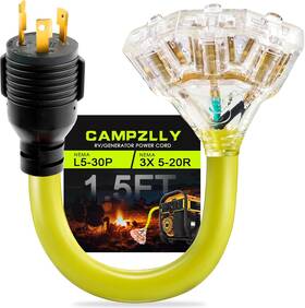 Campzlly 445013911968 30 Amp To 20 110 Generator Rv Adapter Cord Nema L5-30p 3x 5-15r/5-20r Di
