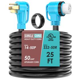 Circlecord Ec5025ft-l Ul Listed 50 Amp 25 Feet Rv/generator Cord With 90 Right Angle Locki