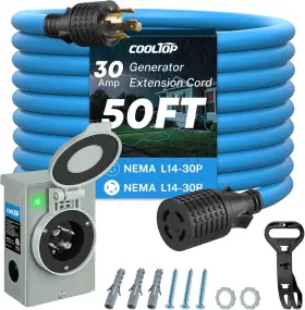 Ct0015c Cooltop 30 Amp Generator Cord And Power Inlet Box Kit 50ft 4 Prong