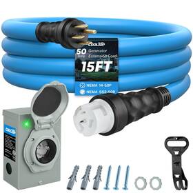Cooltop Ct0015d 50 Amp Generator Cord And Power Inlet Box Kit 15ft Extension Cable Stw 6/3 8