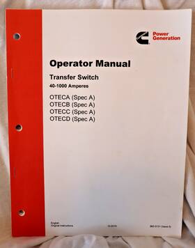 Cummins 962-0131 Onan Operator Manual Transfer Switch Otec 40-1000a Ats Power