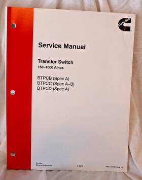 Cummins 962-0518 Onan Service Manual Btpc Transfer Switch Ats 150-1000a Instruct