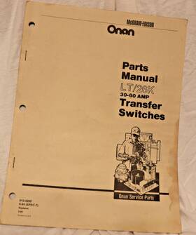 Cummins Lt/26k 913-0200 Onan Parts Manual 30-60a Transfer Switch Automatic Ats