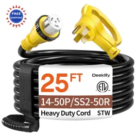 14-50p Deeklify 766997737717 25ft 50 Amp Generator Cord Heavy Duty 4 Conductors Cable Rv Extension