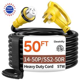 Deeklify 766997737724 Generator Cord 50ft 50 Amp Heavy Duty 4 Conductors Cable With Twist Lock 14-50p