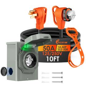 Ficstar Rvg001 10ft 50 Amp Generator Cord And Power Inlet Box Kit Nema 14-50p To Ss