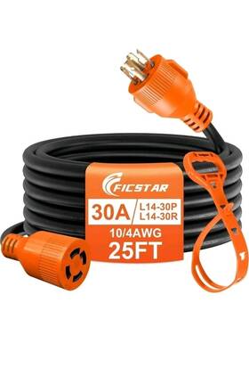 Ficstar Tr55260 30 Amp 25 Ft Nema L14-30 4 Wire 10 Gauge 125/250v Generator Power Cord Adapter