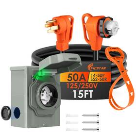 Ficstar Xh0001 15ft 50 Amp Generator Cord And Power Inlet Box Kit Nema 14-50p To Ss2-50