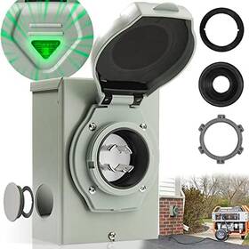 Geepkey 313021480448 30 Amp Generator Inlet Box Pre-drilled With Green Safely Light Pb30 Power Inl