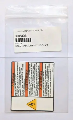 0h8006 Generac Decal Caution Electrical Shock 0h8006 Generac Decal Caution Electrical Shock