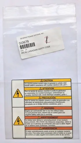 0j0679 Generac Decal Canadian Safety Code Multilingual 0j0679 Generac Decal Canadian Safety Code Multilingual