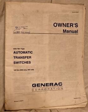Generac 91414 Owners Manual Gts Wn Type Automatic Transfer Switch Ats 100-2600a
