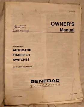 100-2600a Generac 91414 Owners Manual Gts Wn Type Automatic Transfer Switch Ats