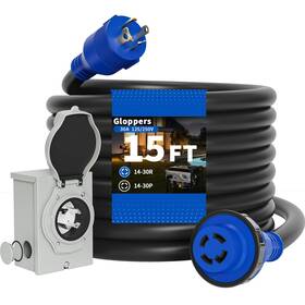 Gloppers Gl415-430pb 30 Amp Generator Cord And Power Inlet Box 15ft 125v/250v 4 Prong Sjtw Genera