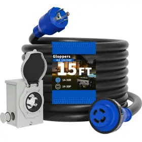 Gl415-430pb Gloppers 30 Amp Generator Cord And Power Inlet Box 15ft 125v/250v 4 Prong Sjtw Genera