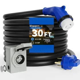 L5030-50p-135d Gloppers 50 Amp Generator Cord And Power Inlet Box 30ft 125v/250v 6/3 Awg 8/1 Stw