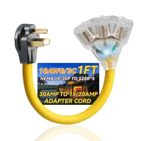 1030p Hapinyou 094759352404 Nema To 520r 3x Adapter With 1ft Extension Cord 30 Amp 20 110v R 1030p Hapinyou 094759352404 Nema To 520r 3x Adapter With 1ft Extension Cord 30 Amp 20 110v R