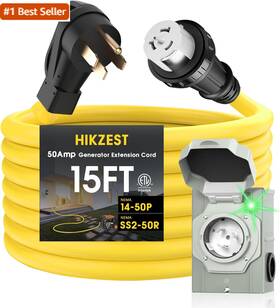 Hikzest Xy-50t15 50 Amp Generator Cord And Power Inlet Box Heavy Duty 15ft Extension C