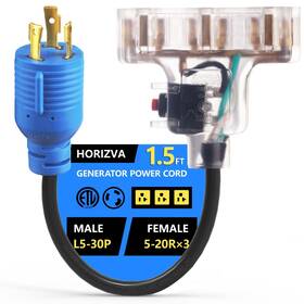 Horizva Dyx-5-30p-1ft-l 30 Amp To 20 Generator Adapter 3 Prong Nema L5-30p Male 3x 5-20 Femal