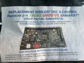 Kohler Gm64497-a Replacement Pcb Control Board For Dec 3 System