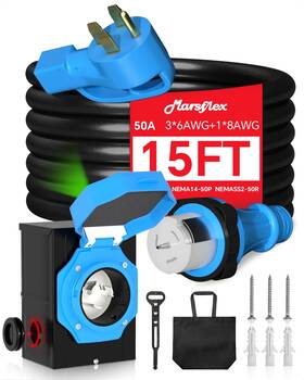 Marsflex Gpga03155b-b 15ft 50 Amp Generator Cord And Power Inlet Box Kit Pre-drilled Wit