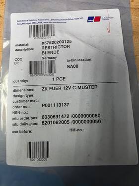 Mtu X57520200125 Restrictor Plate