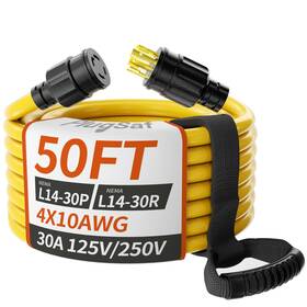 Plugsaf L14-30yellow 50ft Generator Extension Cord 30a 10g Twist Lock Nema L14-30 Heavy Duty
