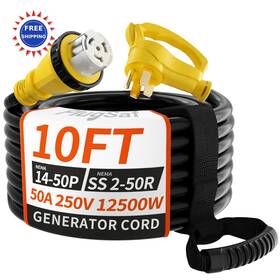 Plugsaf Ps-50ft-1450p-ss2-63-stw Generator Cord 10ft 50amp Rv Extension Twist Lock 50a 4 Prong Nema