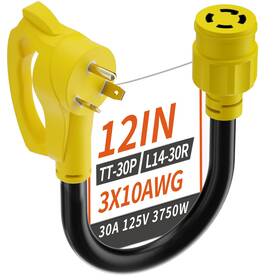Plugsaf Tt30p/l1430r-yellow 3 Prong 30 Amp Rv Generator Adapter Cord Nema Tt-30 Male Plug To L14-30
