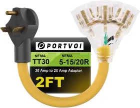 Tt30p-520r Portvoi 30 Amp Adapter Cord 2ft 110v Rv/generator Distribution Nema Tt-30p Male To 3x