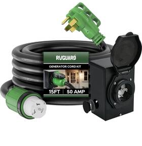 Rvguard 313030298232 Emergency Power Combo Kit 15 Foot 50 Amp Generator Cord And Inlet
