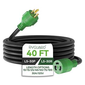 Rvguard Rggec3040 3 Prong 30 Amp 40 Foot Generator Extension Cord Nema L5-30p/l5-30r 125v 10 G