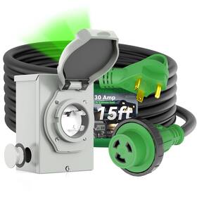 Rvingpro Gc3015k-2 Pre-drilled 30 Amp Generator Inlet Box And Rv Extension Cord 15ft Wate