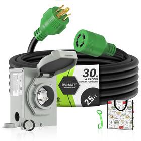Rvmate Rmgec43025k 4 Prong 30 Amp Generator Cord 25ft And Pre-drilled Power Inlet Box Waterpro