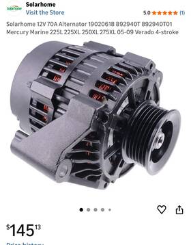 Solarhome 19020618 12v 70a Alternator 892940t For Mercury Marine Verado 4-stroke