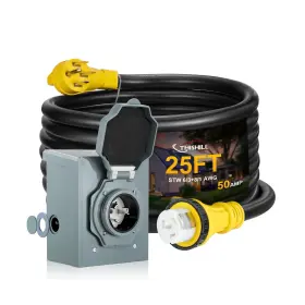 25ft-50-os04571ye-f2 This Hill 50 Amp Generator Cord With Inlet Box 25ft Rv Extension Nema14-50p / Ss2
