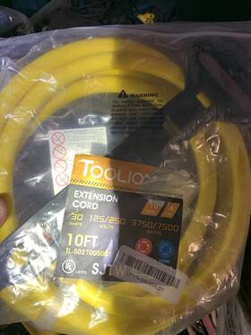 Tooliom 630128776794 30 Amp 3750-7500 Watt Generator 10ft Extension Cord-125/250 Volts- New