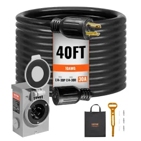 Vevor 197988384724 40ft 30a Generator Cord With Power Inlet Box Heavy Duty Outdoor Use