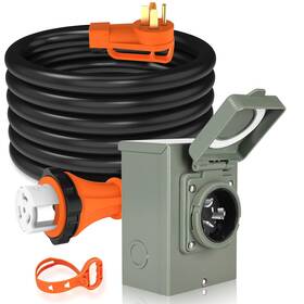 Welluck Pl0056 25ft Power Cord Inlet Box Kit Temporary Connector Cable 50amp Generator Plug