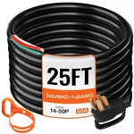 New 25' 50A Rv Camp Power Cord Generator 6/3 + 8/1 Awg Nema 14-50P Bare. Price: $152.60.