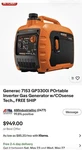 Generac 7153 GP3300I Portable Inverter Gas Generator W/cosense Tech. *brand New*. Price: $675.00.