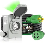 Rvingpro 30 Amp Generator Cord And Power Inlet Box, 15FT, Black+green New. Price: $92.44.