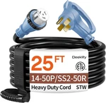 25FT Amp Generator Cord, Nema 14-50P/SS2-50R Heavy-duty Conductors Cable, New. Price: $133.25.
