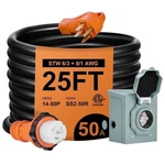 25FT Amp Generator Cord & Inlet Box Nema 14-50P/SS2-50R Stw Gauge New. Price: $109.00.