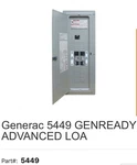 Generac G0054492 Genready Panel With Manual Transfer Switch New. Price: $750.00.